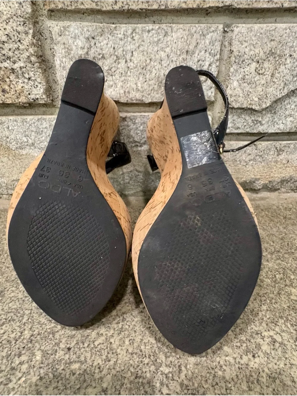 Y2K Women’s Aldo Black Cork Wedge Strappy Sandals - Size 6